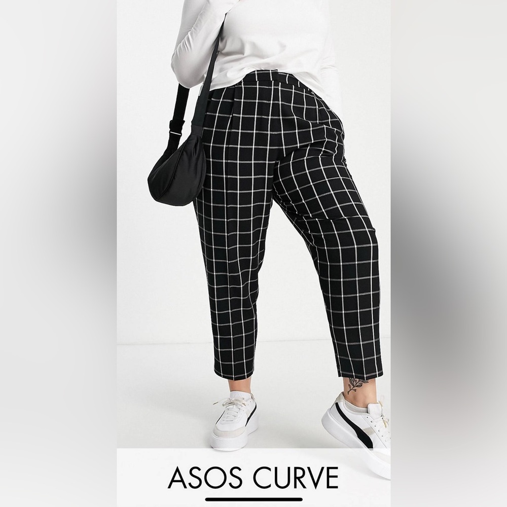 ASOS Curve Tapered Trousers in Mono Check Print